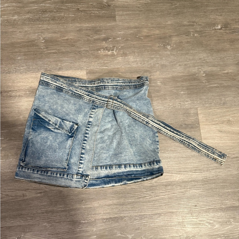 Denim Wrap Skirt with Pocket